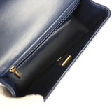 Chanel Mini Classic Rectangular Top Handle Flap Navy Lambskin Light Gold Hardware