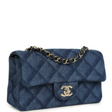 Chanel Mini Classic Rectangular Flap Bag Dark Blue Denim Light Gold Hardware