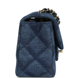 Chanel Mini Classic Rectangular Flap Bag Dark Blue Denim Light Gold Hardware