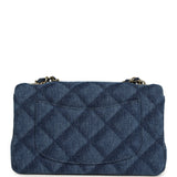 Chanel Mini Classic Rectangular Flap Bag Dark Blue Denim Light Gold Hardware