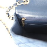 Chanel Mini Classic Rectangular Flap Bag Dark Blue Denim Light Gold Hardware