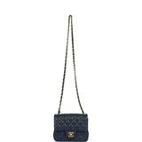 Pre-owned Chanel Mini Classic Square Flap Bag Navy Blue Caviar Gold Hardware