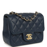 Pre-owned Chanel Mini Classic Square Flap Bag Navy Blue Caviar Gold Hardware