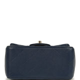 Pre-owned Chanel Mini Classic Square Flap Bag Navy Blue Caviar Gold Hardware