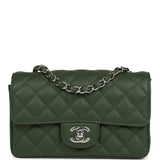 Chanel Mini Classic Rectangular Flap Bag Dark Green Caviar Silver Hardware - Thumbnail View 1