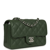 Chanel Mini Classic Rectangular Flap Bag Dark Green Caviar Silver Hardware - Thumbnail View 2