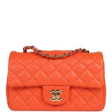 Pre-owned Chanel Mini Rectangular Flap Bag Orange Lambskin Light Gold Hardware