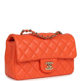 Pre-owned Chanel Mini Rectangular Flap Bag Orange Lambskin Light Gold Hardware