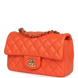 Pre-owned Chanel Mini Rectangular Flap Bag Orange Lambskin Light Gold Hardware
