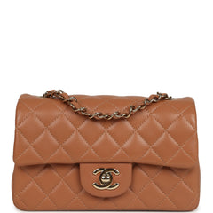 Pre-owned Chanel Mini Classic Rectangular Flap Bag Caramel Lambskin Light Gold Hardware