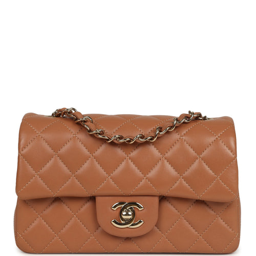 Pre-owned Chanel Mini Classic Rectangular Flap Bag Caramel Lambskin Light Gold Hardware