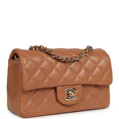 Pre-owned Chanel Mini Classic Rectangular Flap Bag Caramel Lambskin Light Gold Hardware