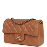 Pre-owned Chanel Mini Classic Rectangular Flap Bag Caramel Lambskin Light Gold Hardware - Thumbnail View 5