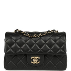Chanel Mini Classic Rectangular Flap Bag Black Lambskin Light Gold Hardware