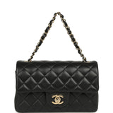 Chanel Mini Classic Rectangular Flap Bag Black Lambskin Light Gold Hardware - Thumbnail View 7