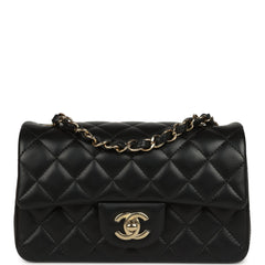 Chanel Mini Classic Rectangular Flap Bag Black Lambskin Light Gold Hardware