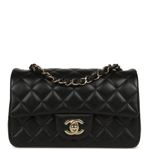 Chanel Mini Classic Rectangular Flap Bag Black Lambskin Light Gold Hardware