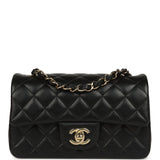 Chanel Mini Classic Rectangular Flap Bag Black Lambskin Light Gold Hardware