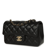 Chanel Mini Classic Rectangular Flap Bag Black Lambskin Light Gold Hardware
