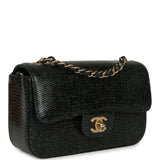 Pre-owned Chanel Mini Rectangular Flap Bag Green Shiny Lizard Brushed Gold Hardware - Thumbnail View 2
