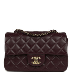 Chanel Mini Classic Rectangular Flap Bag Burgundy Shiny Lambskin Light Gold Hardware