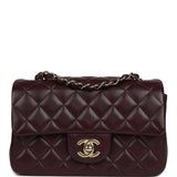 Chanel Mini Classic Rectangular Flap Bag Burgundy Shiny Lambskin Light Gold Hardware