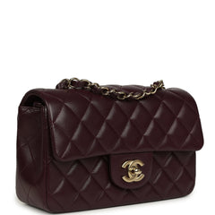 Chanel Mini Classic Rectangular Flap Bag Burgundy Shiny Lambskin Light Gold Hardware