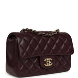 Chanel Mini Classic Rectangular Flap Bag Burgundy Shiny Lambskin Light Gold Hardware