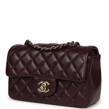 Chanel Mini Classic Rectangular Flap Bag Burgundy Shiny Lambskin Light Gold Hardware