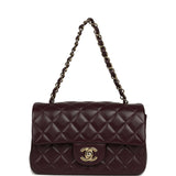 Chanel Mini Classic Rectangular Flap Bag Burgundy Shiny Lambskin Light Gold Hardware