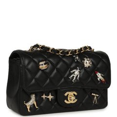 Chanel Mini Classic "Space Charms" Rectangular Flap Bag Black Lambskin Gold Hardware
