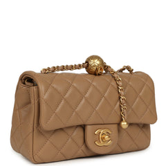 Chanel Mini Pearl Crush Rectangular Flap Bag Dark Beige Lambskin Brushed Gold Hardware