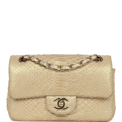 Pre-owned Chanel Mini Rectangular Flap Bag Iridescent Gold Python Gold Hardware