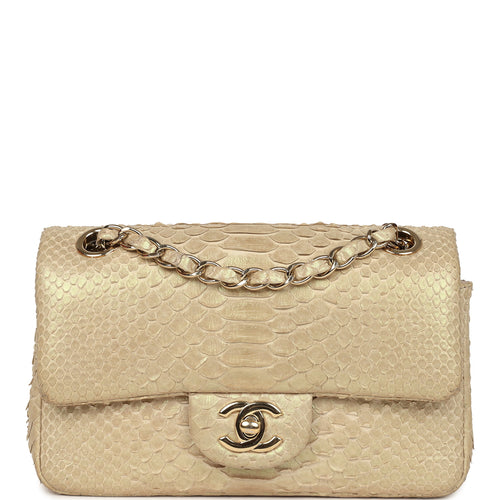 Pre-owned Chanel Mini Rectangular Flap Bag Iridescent Gold Python Gold Hardware
