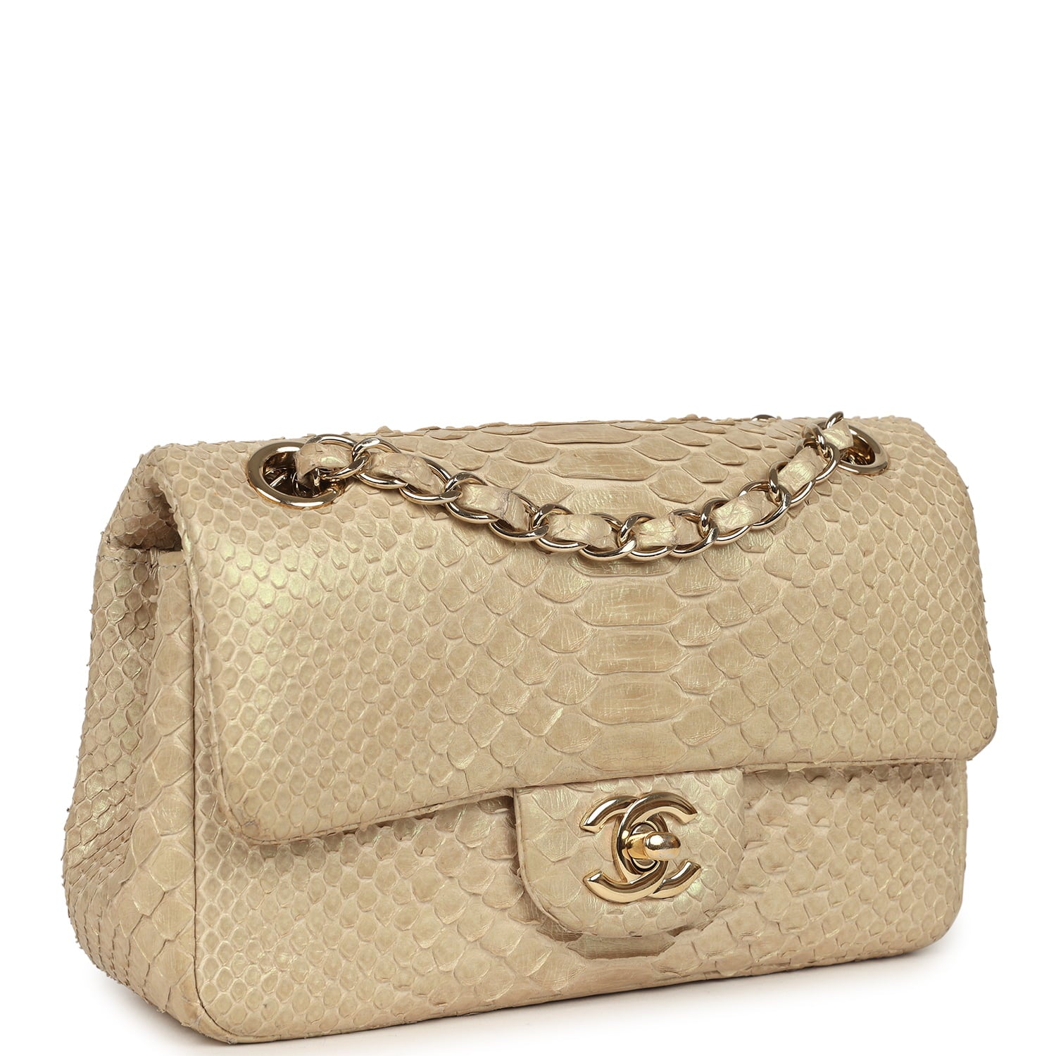 Pre-owned Chanel Mini Rectangular Flap Bag Iridescent Gold Python Gold