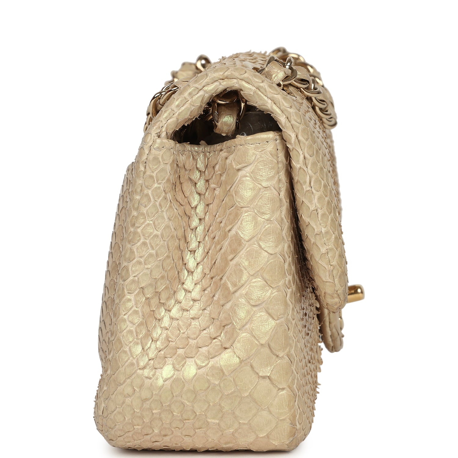 Pre-owned Chanel Mini Rectangular Flap Bag Iridescent Gold Python Gold