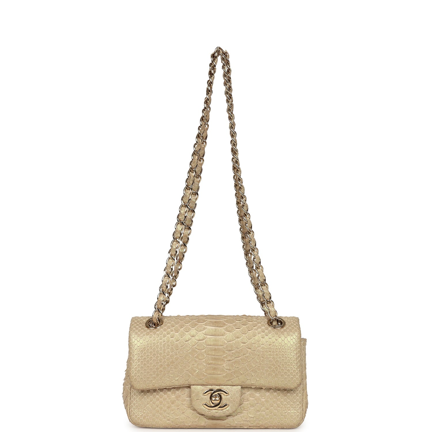 Pre-owned Chanel Mini Rectangular Flap Bag Iridescent Gold Python Gold