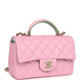 Chanel Mini Rectangular Flap Bag with Top Handle Pink and Green Lambskin Light Gold Hardware - Thumbnail View 2