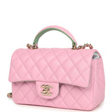 Chanel Mini Rectangular Flap Bag with Top Handle Pink and Green Lambskin Light Gold Hardware - Thumbnail View 5