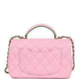 Chanel Mini Rectangular Flap Bag with Top Handle Pink and Green Lambskin Light Gold Hardware - Thumbnail View 4