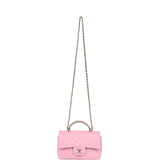 Chanel Mini Rectangular Flap Bag with Top Handle Pink and Green Lambskin Light Gold Hardware - Thumbnail View 7