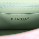 Chanel Mini Rectangular Flap Bag with Top Handle Pink and Green Lambskin Light Gold Hardware - Thumbnail View 9