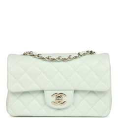 Chanel Mini Classic Rectangular Flap Bag Mint Lambskin Light Gold Hardware