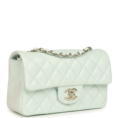 Chanel Mini Classic Rectangular Flap Bag Mint Lambskin Light Gold Hardware