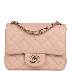 Chanel Mini Classic Square Flap Bag Pink Lambskin Light Gold Hardware