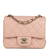 Chanel Mini Classic Square Flap Bag Pink Lambskin Light Gold Hardware - Thumbnail View 1