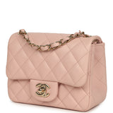 Chanel Mini Classic Square Flap Bag Pink Lambskin Light Gold Hardware - Thumbnail View 5