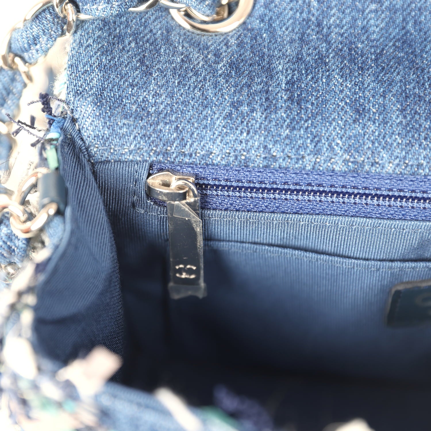 Chanel Mini Classic Rectangular Flap Bag Ribbon Tweed Blue Denim Silve