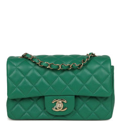 Chanel Mini Classic Rectangular Flap Bag Green Lambskin Light Gold Hardware