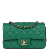 Chanel Mini Classic Rectangular Flap Bag Green Lambskin Light Gold Hardware - Thumbnail View 1